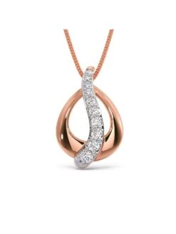 Candere By Kalyan Jewellers 18K Rose Gold BIS Hallmark & Cubic Zirconia Wavy Pear Pendant For Women