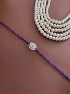 Digital Dress Room American Diamond Evil Eye Rakhi Purple Thread Rakhi