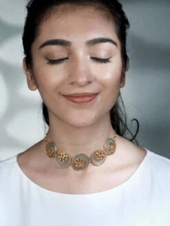 Suhani Pittie Gold Plated Dotted And Blue Acrylic Round Coins Choker