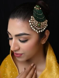AG'S Green And White Pearl Gold Plated Kundan Passa