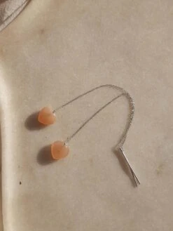 Kiri Kiri Peach Moonstone Heart Threader Earrings
