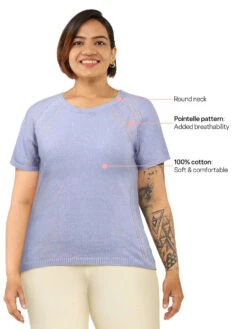 Blissclub At-ease Cotton Knit Solid Blue T-Shirt -Gemischtwarenladen Für Damenmode f14ea51Blissclub 1051 4