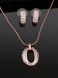 Estele Rose Gold Plated Beautiful Designer Pendant Set With Crystals For Women