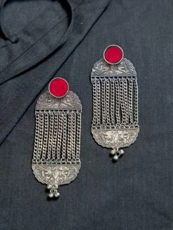 Creyonsbymansi Red Tassel Stud Earrings