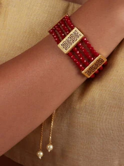 Azai By Nykaa Fashion Regal Red And Gold Festive Bracelet With Crystal