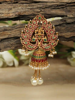 Priyaasi Multi-Color Stones Pearls Gold Plated Peacock Bun Hair Accessories