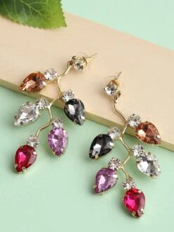 Blueberry Multi Crystal Diamond Stone Embellished Drop Earring