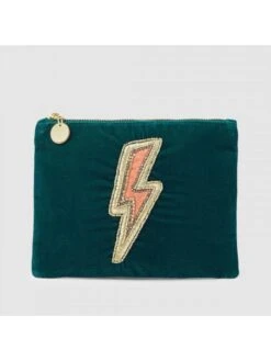 Accessorize London Lightening Bolt Embroidered Teal Pouch