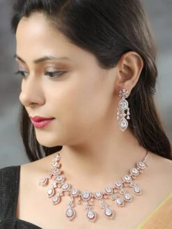 Priyaasi American Diamond Cubic Zirconia Rose Gold Plated Jewellery Set