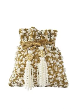 Adora By Ankita Gold All Pearl Flat Bag