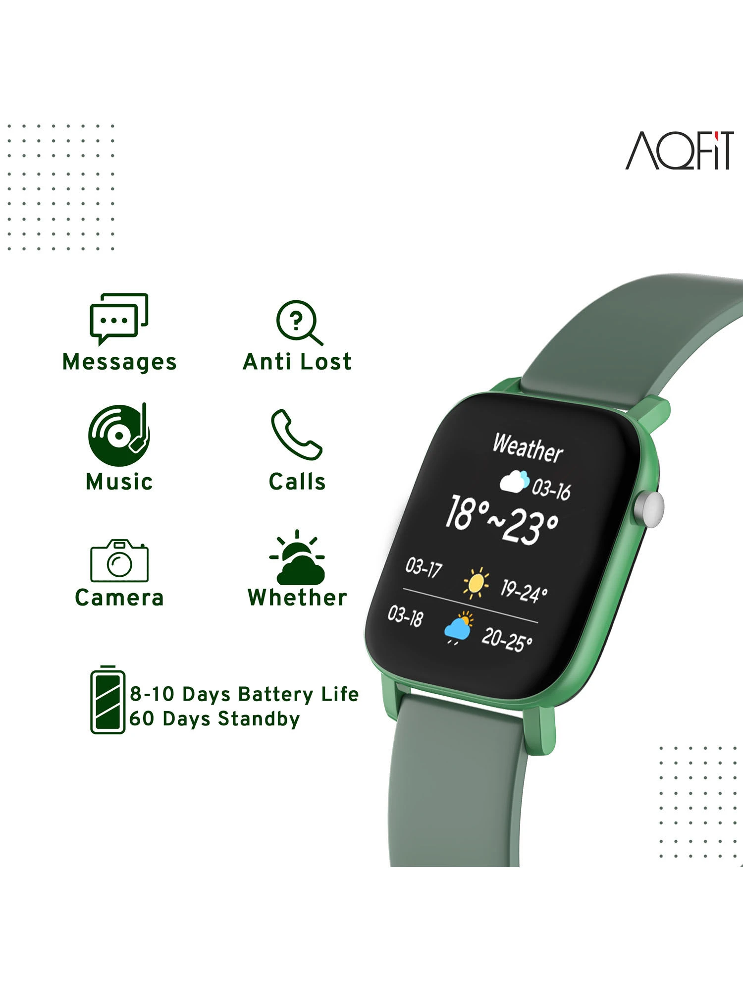 AQFiT W11 Smartwatch IP68 Waterproof, 1.4 Inch (3.63 Cm) Screen Display, Upto 10 Days Battery Life (Olive Green) 7 AQFiT W11 Smartwatch IP68 Waterproof, 1.4 Inch (3.63 Cm) Screen Display, Upto 10 Days Battery Life (Olive Green) – Bild 5